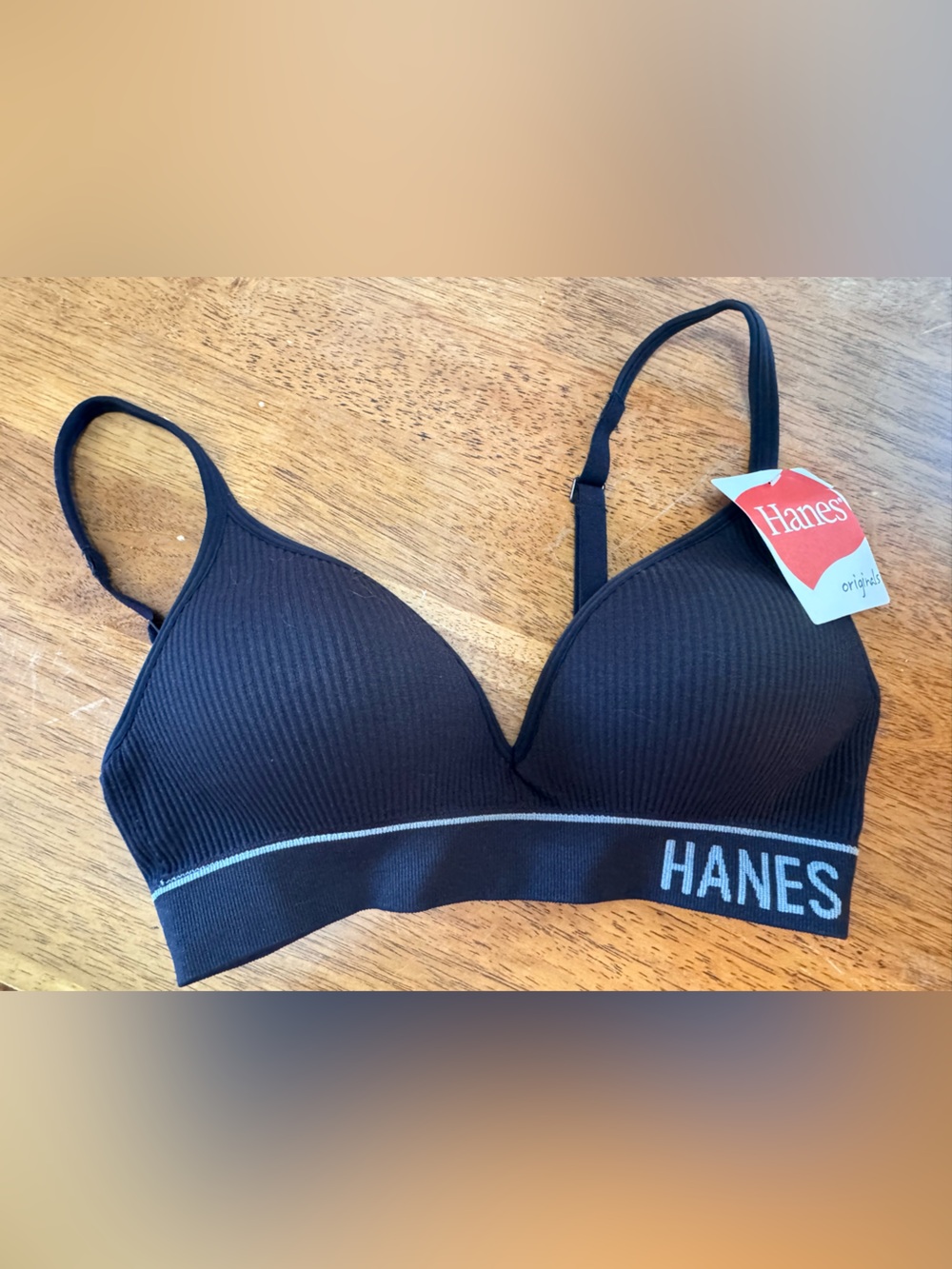 Hanes Black Wireless Ribbed Comfort Bra